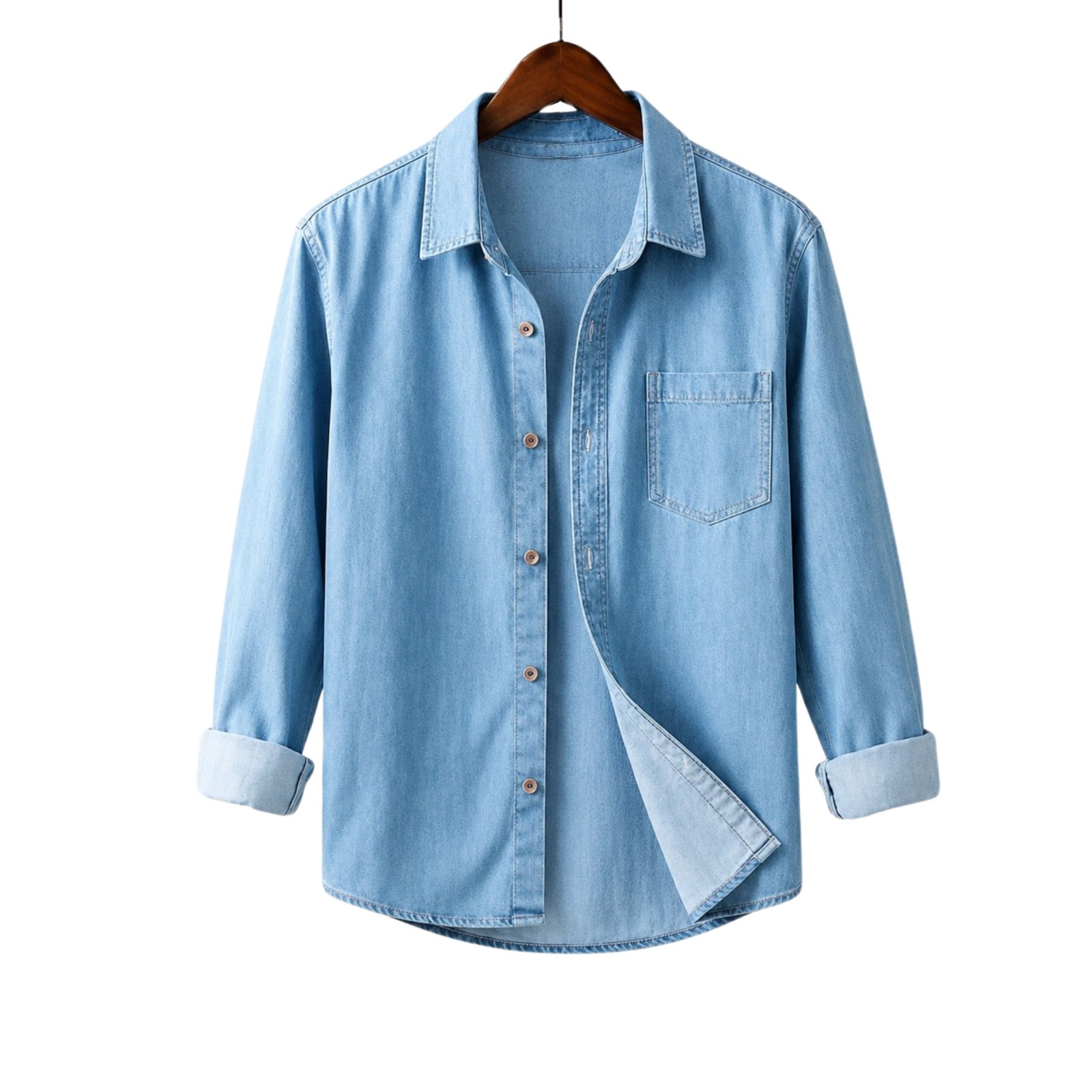 Men's Denim Long Sleeve Shirt with Single Pocket, Regular Fit