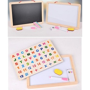 Educational Learning Multipurpose Double-Sided Magnetic Wooden Writing, Drawing Board (Whiteboard + Blackboard)