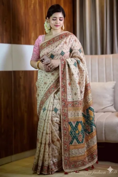 Pure Cotton Block and Screen Print Saree with Blouse Piece