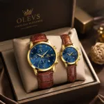 OLEVS Premium Luxury Leather Strap Couple Watch