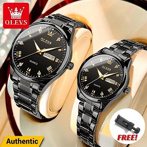 Olevs 5563 Couple Watch (full black)