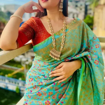 Half Silk Saree with Screen Print Work, 12 Haath