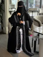 Women's Koti Abaya Borka Set with Embroidery and Hijab, 3 Colours