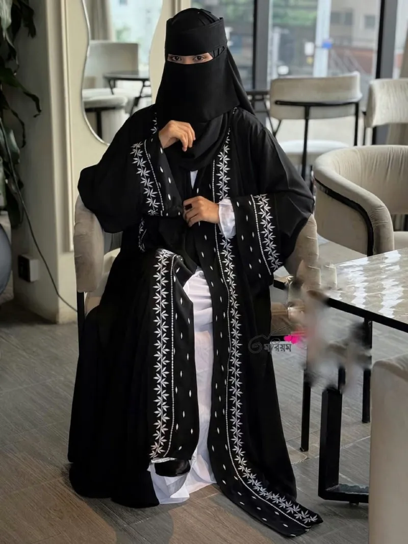 Women's Koti Abaya Borka Set with Embroidery and Hijab, 3 Colours