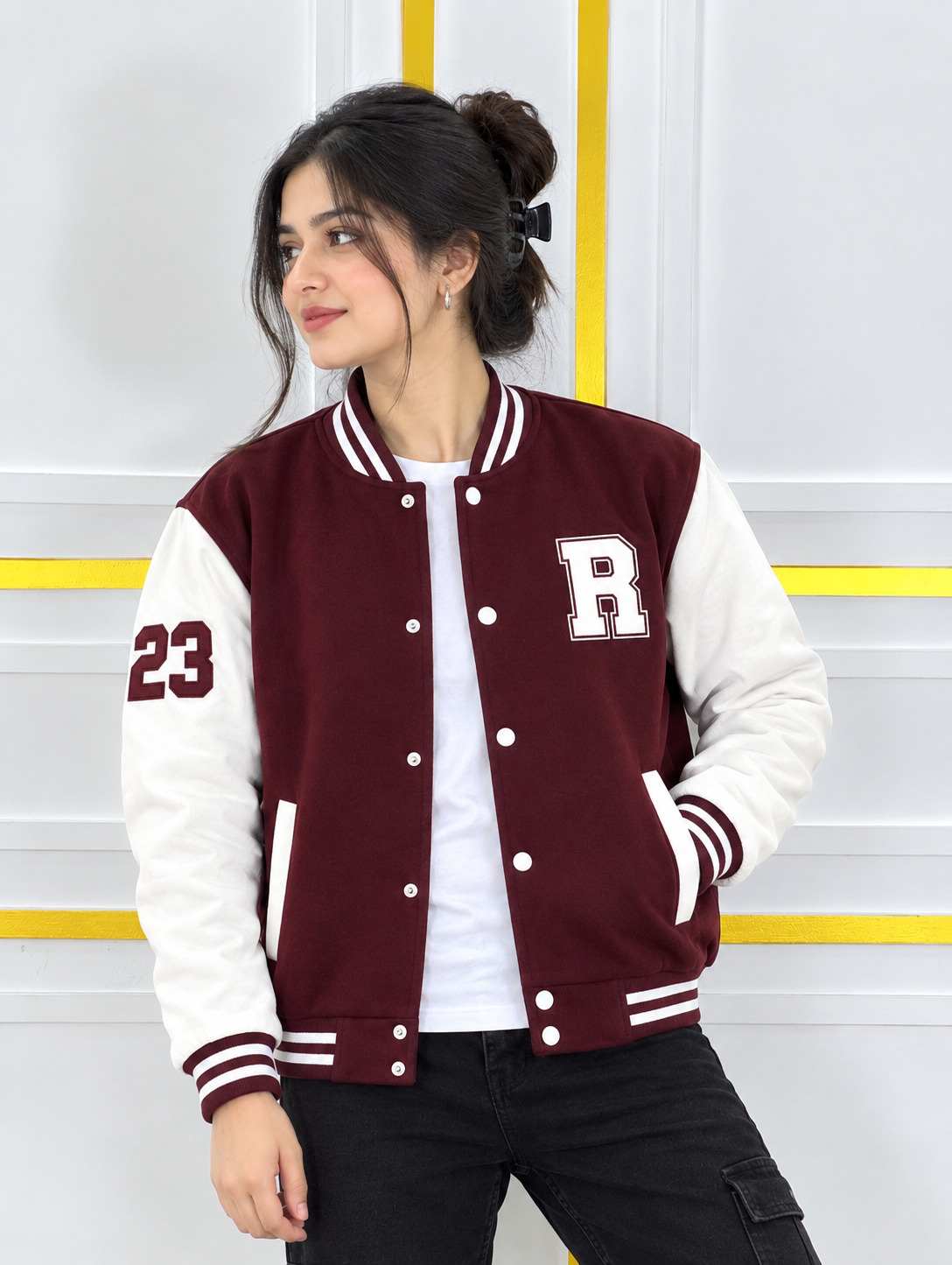 Brushed Cotton Varsity Jacket for Men and Women, Sizes M to XL