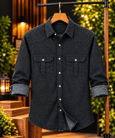 Men's Denim Shirt with Pocket and Snap Buttons, 220+ GSM