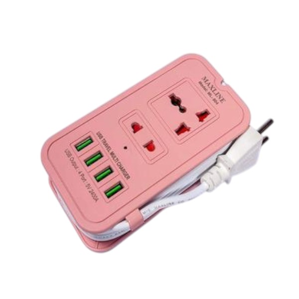 Maxline ML-604 4 USB Ports 2 Sockets Travel Multi Charger And Extension Socket With 6 Feet Cable