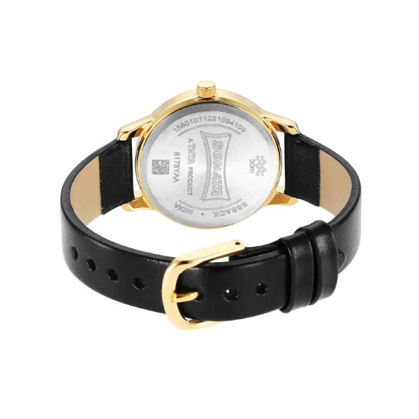 Sonata 8178YL01 Classic Gold Black Dial Metal Strap Women’s Watch