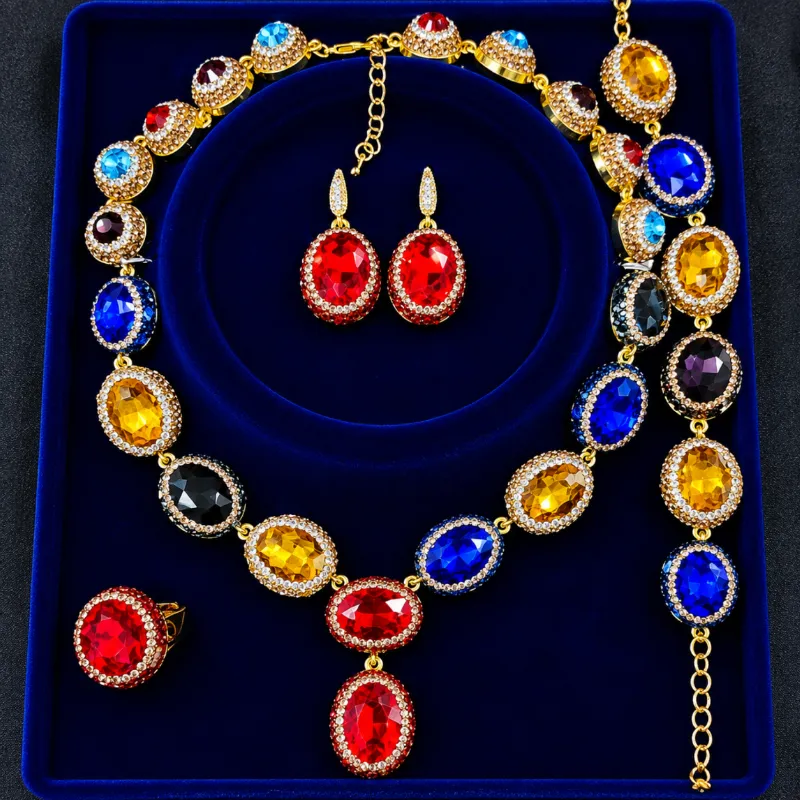 Premium Multicolor Stone Bridal & Party Jewelry Set