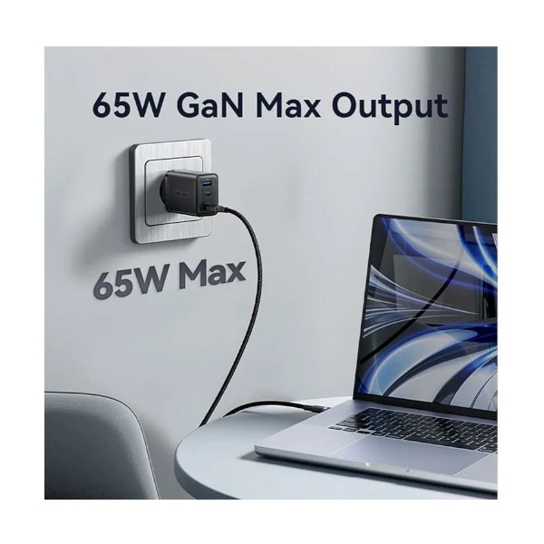 Vention FERB0-EU 3-Port USB & Dual USB-C 65W GaN Black Charger (2 Pin, EU)