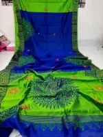 Embroidered Dhupian Silk Saree in Block Print, Without Blouse