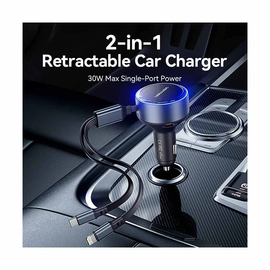 Vention FFOB0 30W Dual USB-C & Lightning Black Fast Car Charger