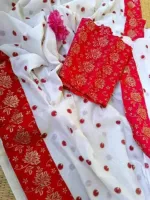 Women's White and Red Half Silk Saree for Pohela Boishakh