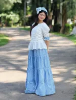 Women's Cotton Tops and Skirt Set with Lace Work and Check Print