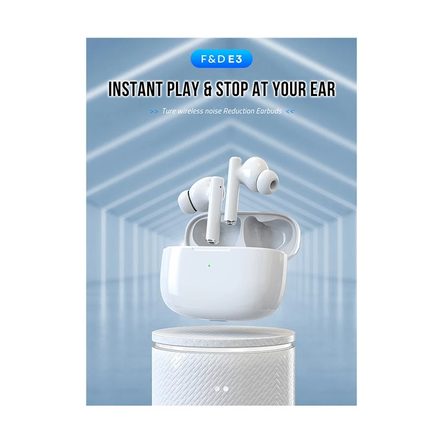 F&D E3 White TWS Bluetooth Earbuds