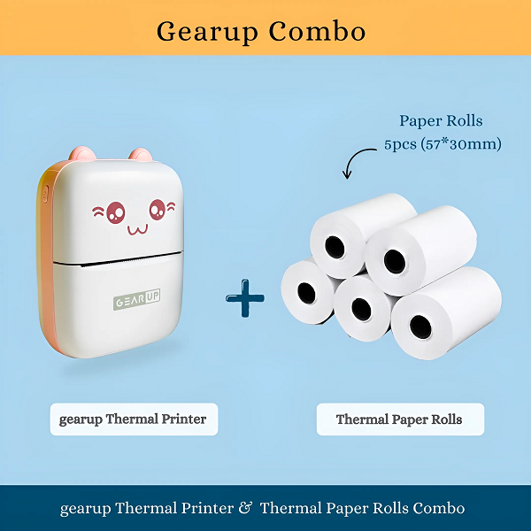 Gearup Thermal Printer & Thermal Paper Rolls Combo – Pink Color