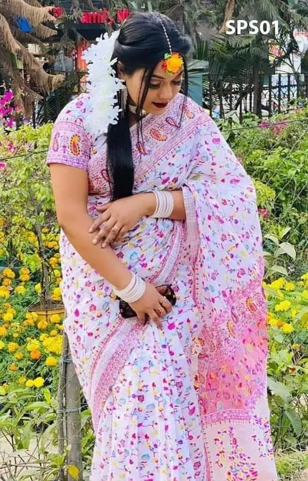 Half Silk Screen Printed Saree in 6 Colours, 12 Haath