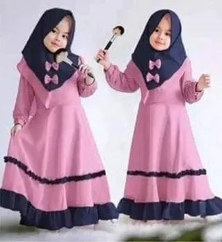 Girls' Borka Set with Hijab, Sizes 36 to 44, 7 to 12 Years