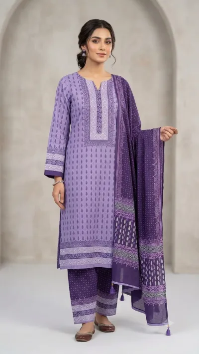 Unstitched Voile Three Piece, Five Haath Orna with Tassels