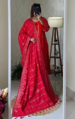 Women's Readymade Cotton Three Piece with Skin Print and Lace