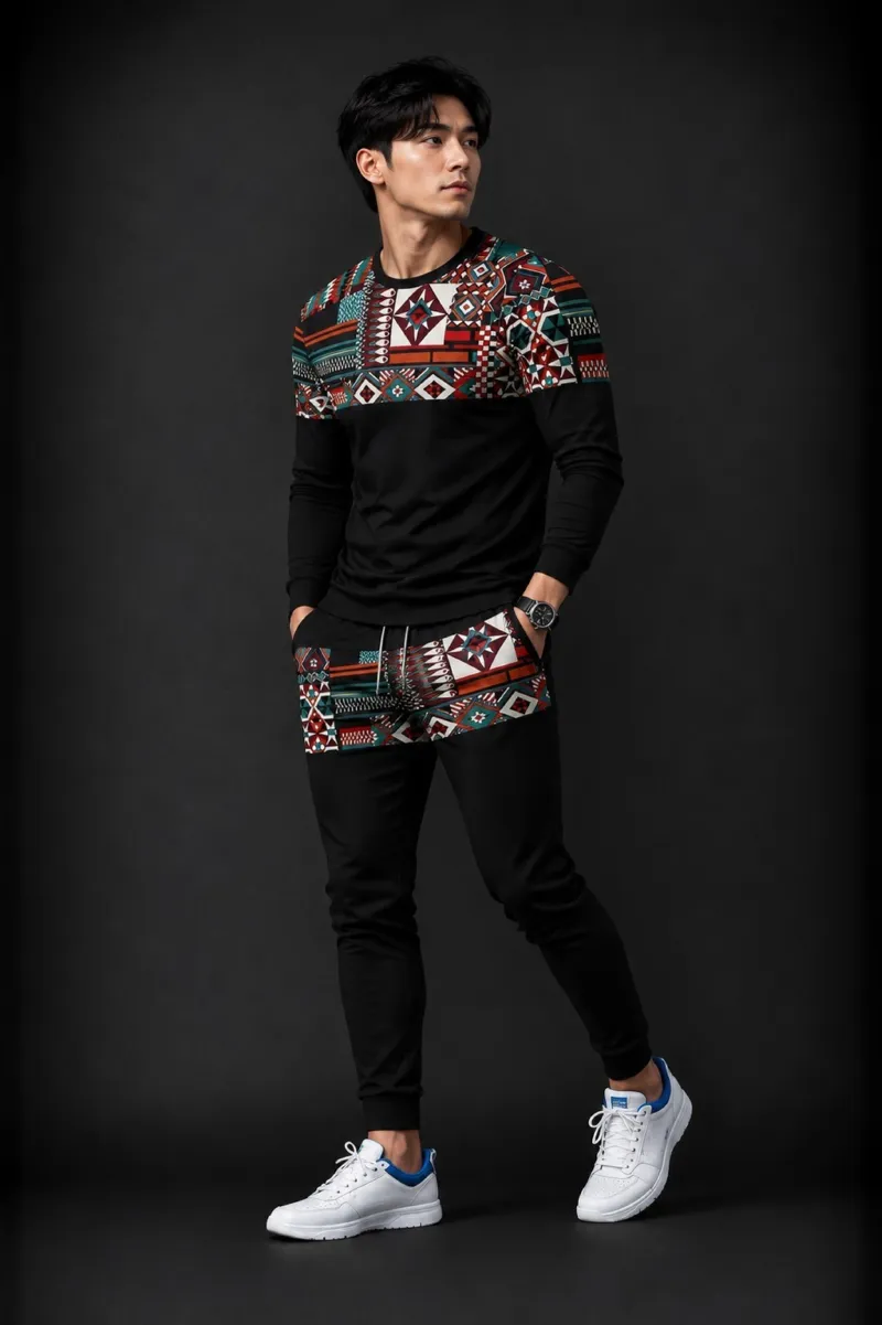 Men's Full Sleeve Mesh T-Shirt and Polyester Trouser Set, 160 GSM