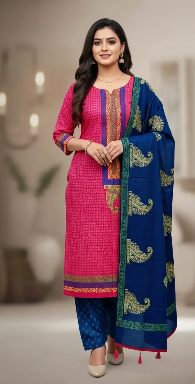 Women's Hand Block Three Piece Fabric with Separate Sleeve Piece