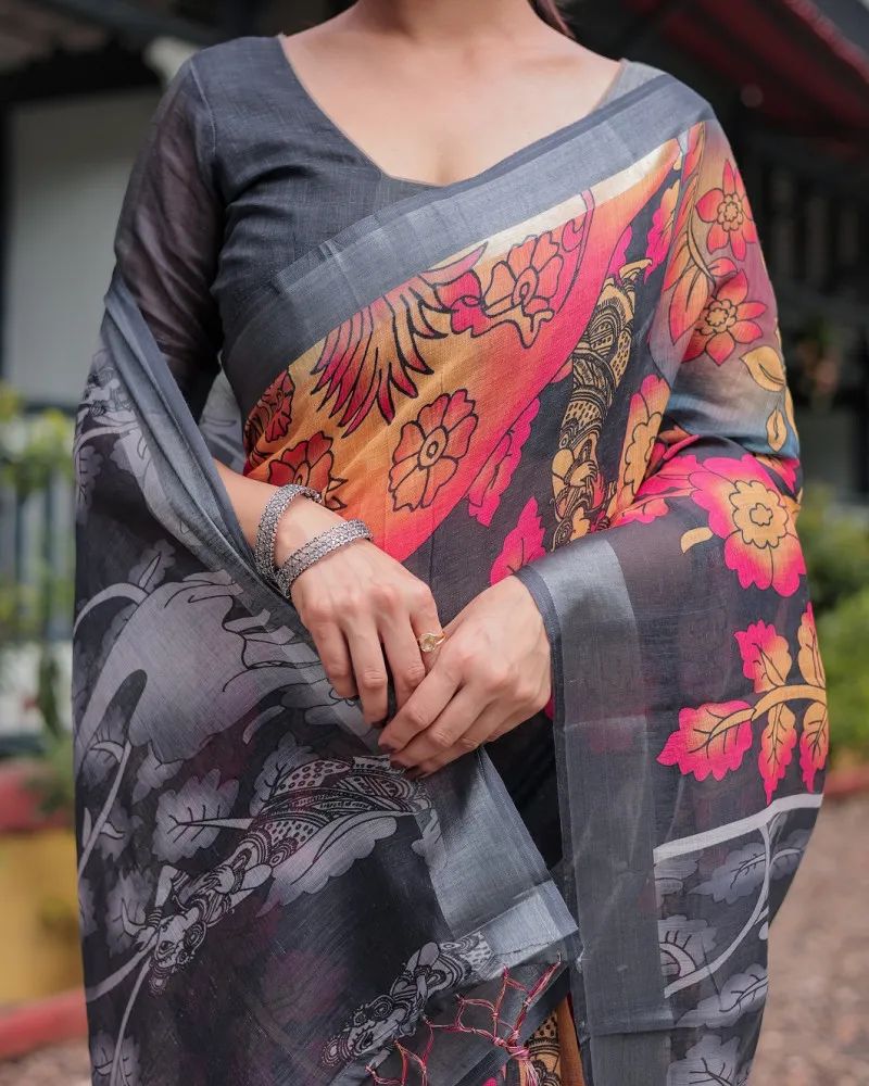 Modern Design Chanduri Silk Saree, Digital Print, 6 Colours