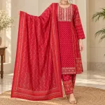 Exclusive Bright Red 3-Piece Ready-Made Salwar Kameez Set