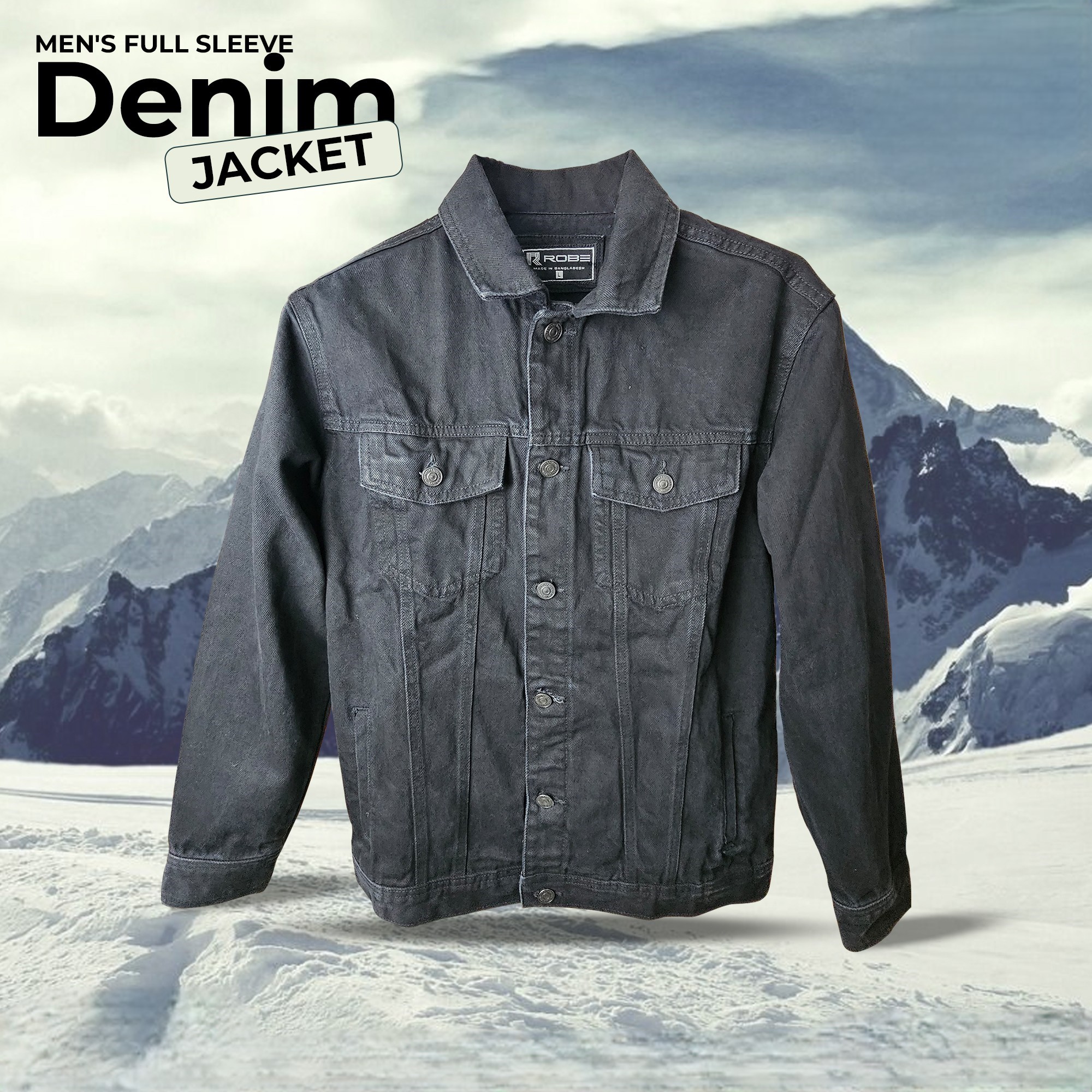 Men's Full Sleeve Denim Jacket (Black)