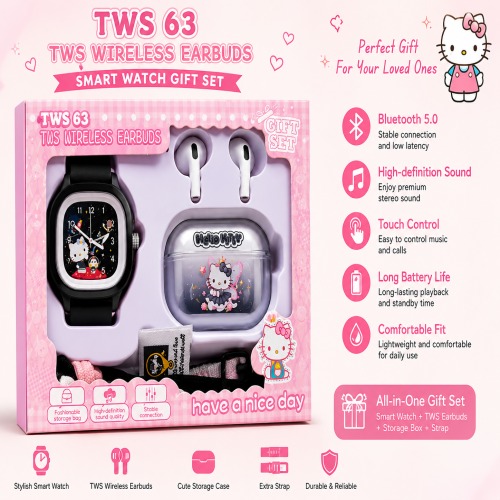 TWS 63 Wireless Earbuds & Watch Combo Gift Set