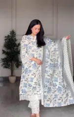 Full Body Embroidery Pure Cotton Three Piece, Sizes M to XXL