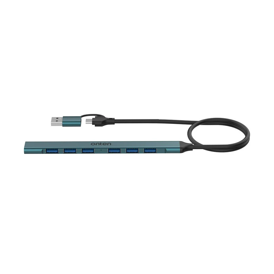 Onten OTN-UCA9702 7 Port USB-A and USB-C to USB-A Hub, Crystal Teal