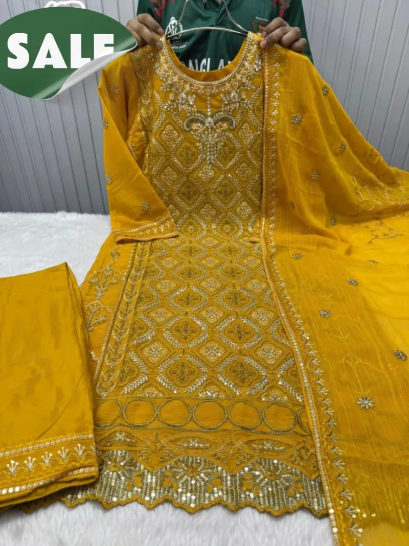 Women's Chinon Georgette Three Piece, Topeto Silk Salwar