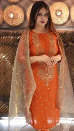 Readymade Sequin Embroidery AC Cotton Three Piece, Sizes 38, 42, 44