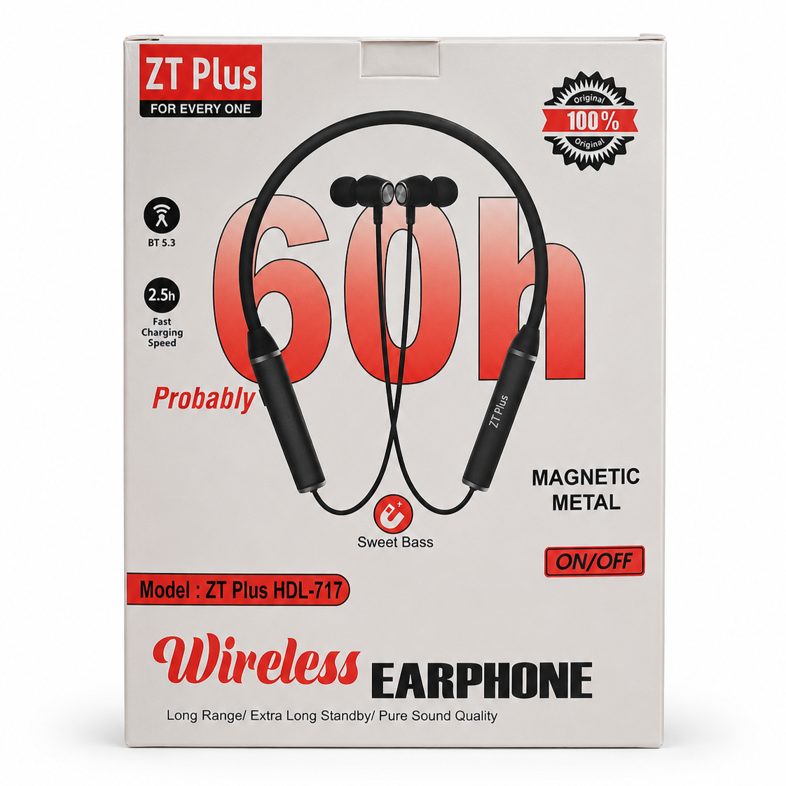 ZT Plus (Model: HDL-717) Wireless Neckband Earphone 60H