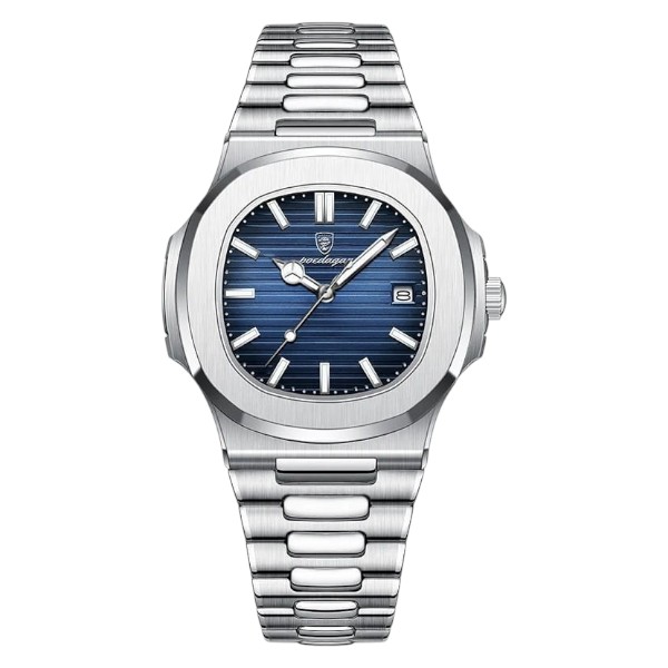 Poedagar 613 Luxury Stainless Steel Strap Watch (Blue Dial)