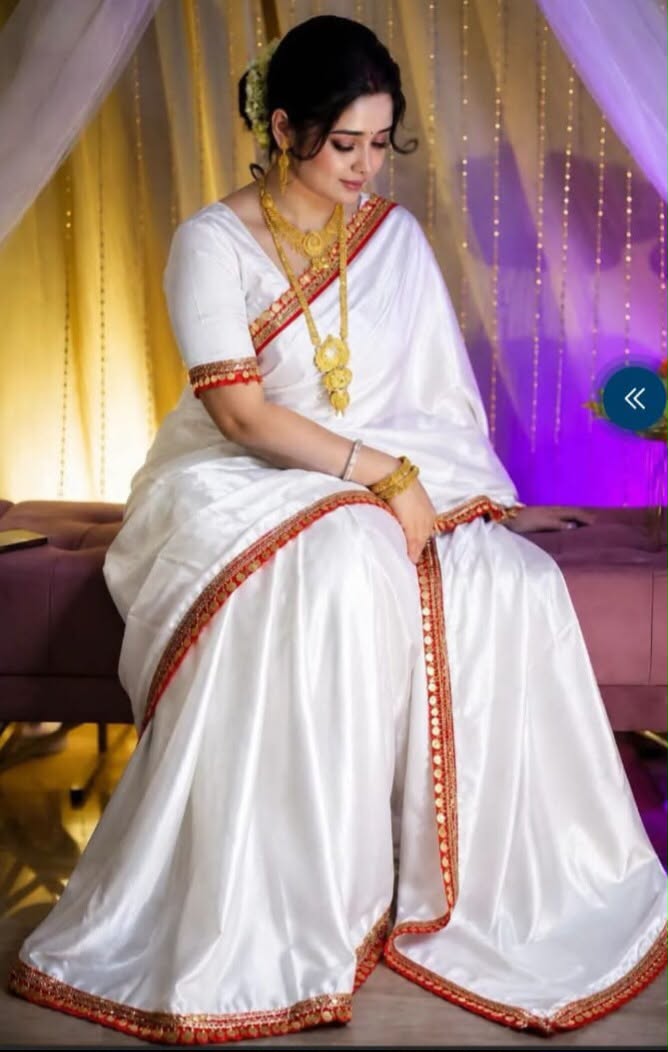 Tuba Lama Silk Saree with Matching Blouse Piece, 4 Colours