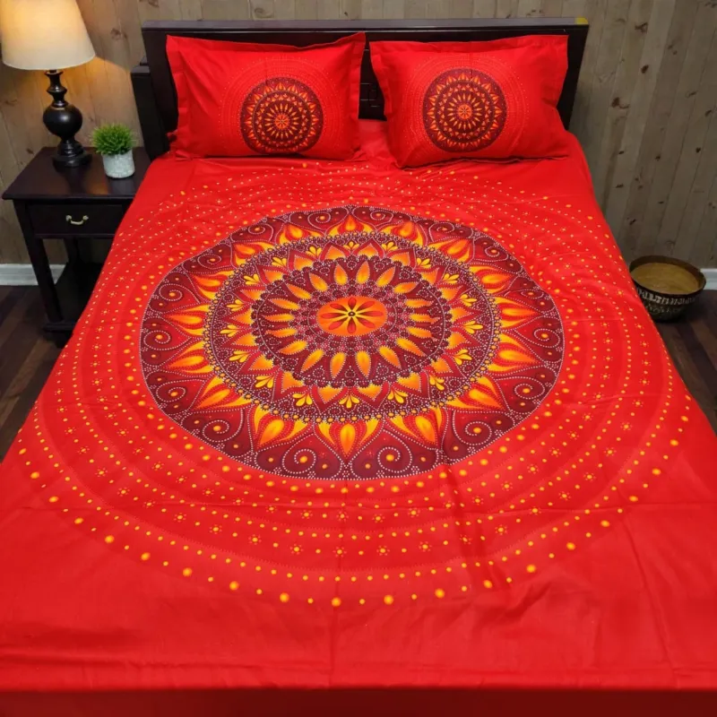 Panel Cotton Bedsheet 8 x 7 Feet with Stitched Pillow Covers