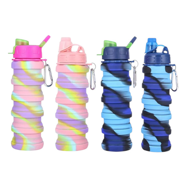 BZY Foldable Drinking Water Bottle Leakproof Fold Silicone Water Bottles Cup With Straw Outdoor Hiking Camping 500ml