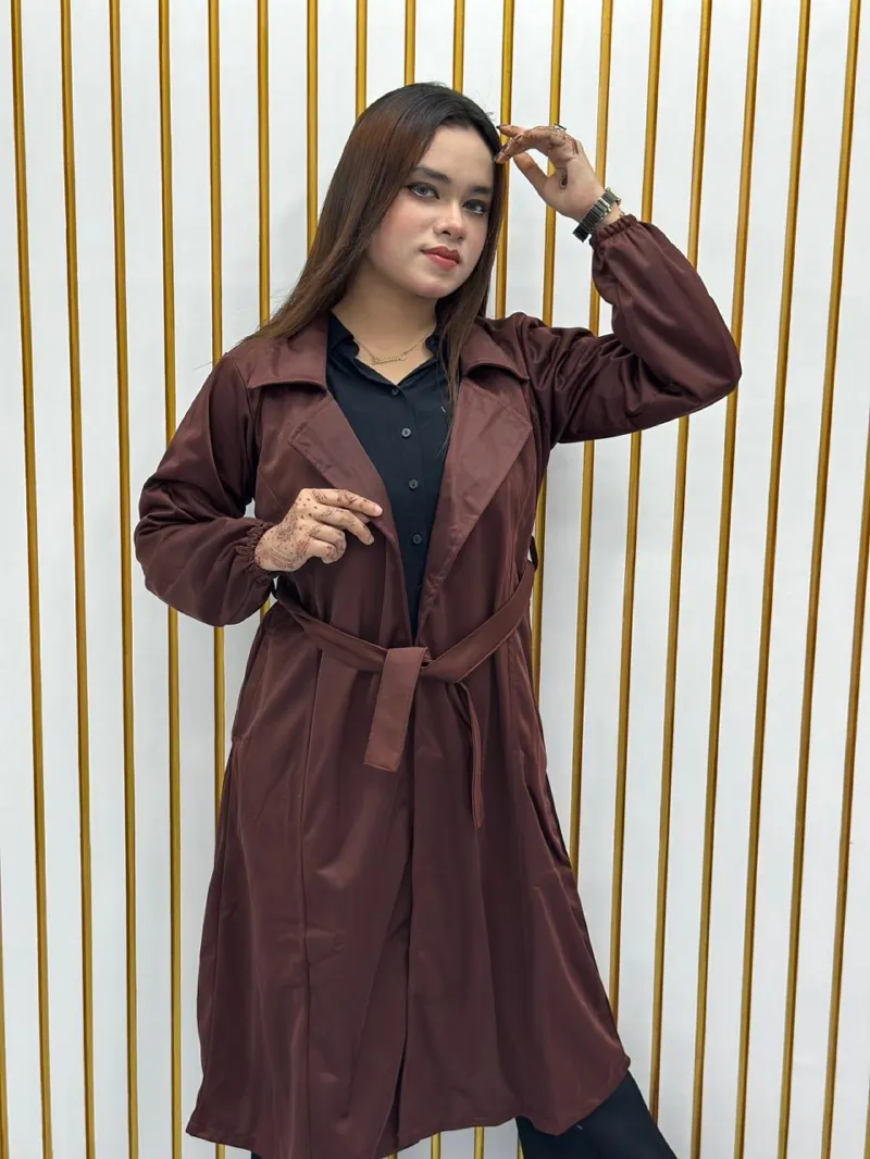 Women's Suede Leather Overcoat with Belt, 280 GSM