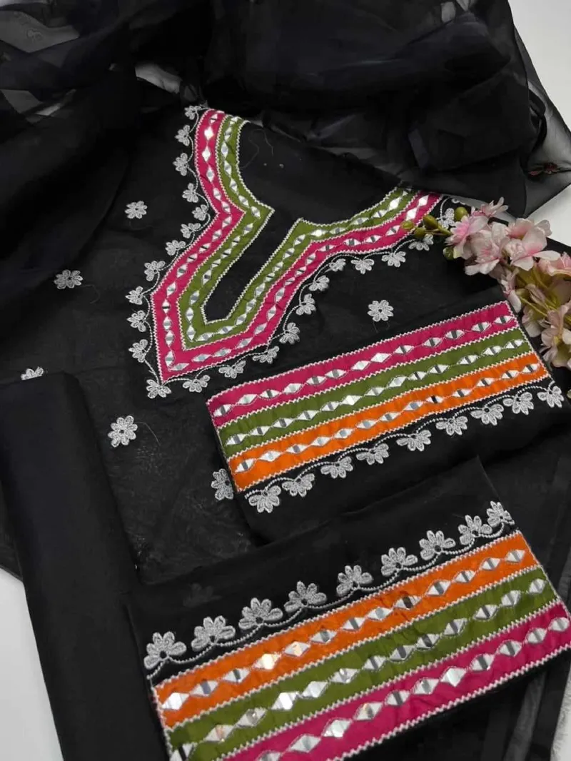 Women's Dollar and Embroidery Georgette Three Piece, Free Size to 48