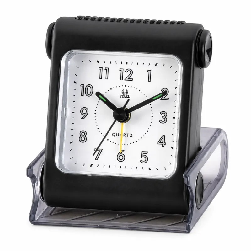 Foldable Travel Alarm Clock – Portable Quartz Analog Clock with Night Light, Battery Included (Multicolor, Acrylic)