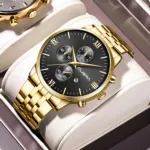CUENA 6008 Stainless Steel chronograph Analog luminous Men’s Watch- Gold Black