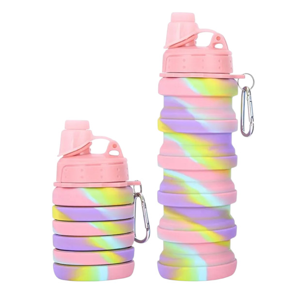 BZY Foldable Drinking Water Bottle Leakproof Fold Silicone Water Bottles Cup With Straw Outdoor Hiking Camping 500ml