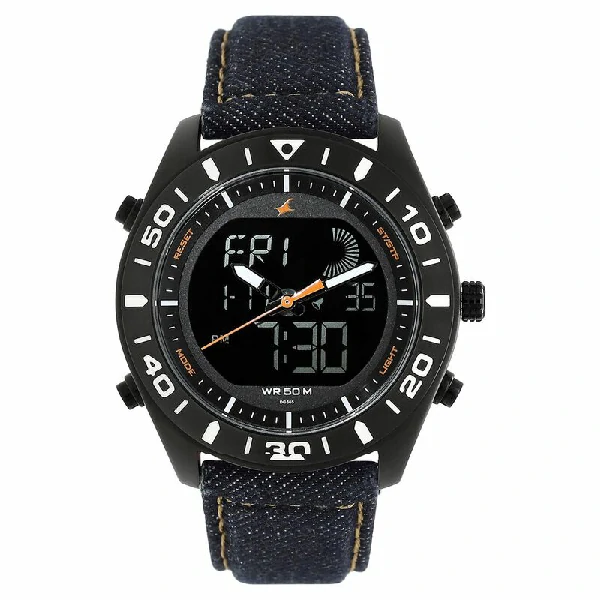 Fastrack NP38034NL01 Denim Quartz Analog Digital Black Dial Denim Strap Watch