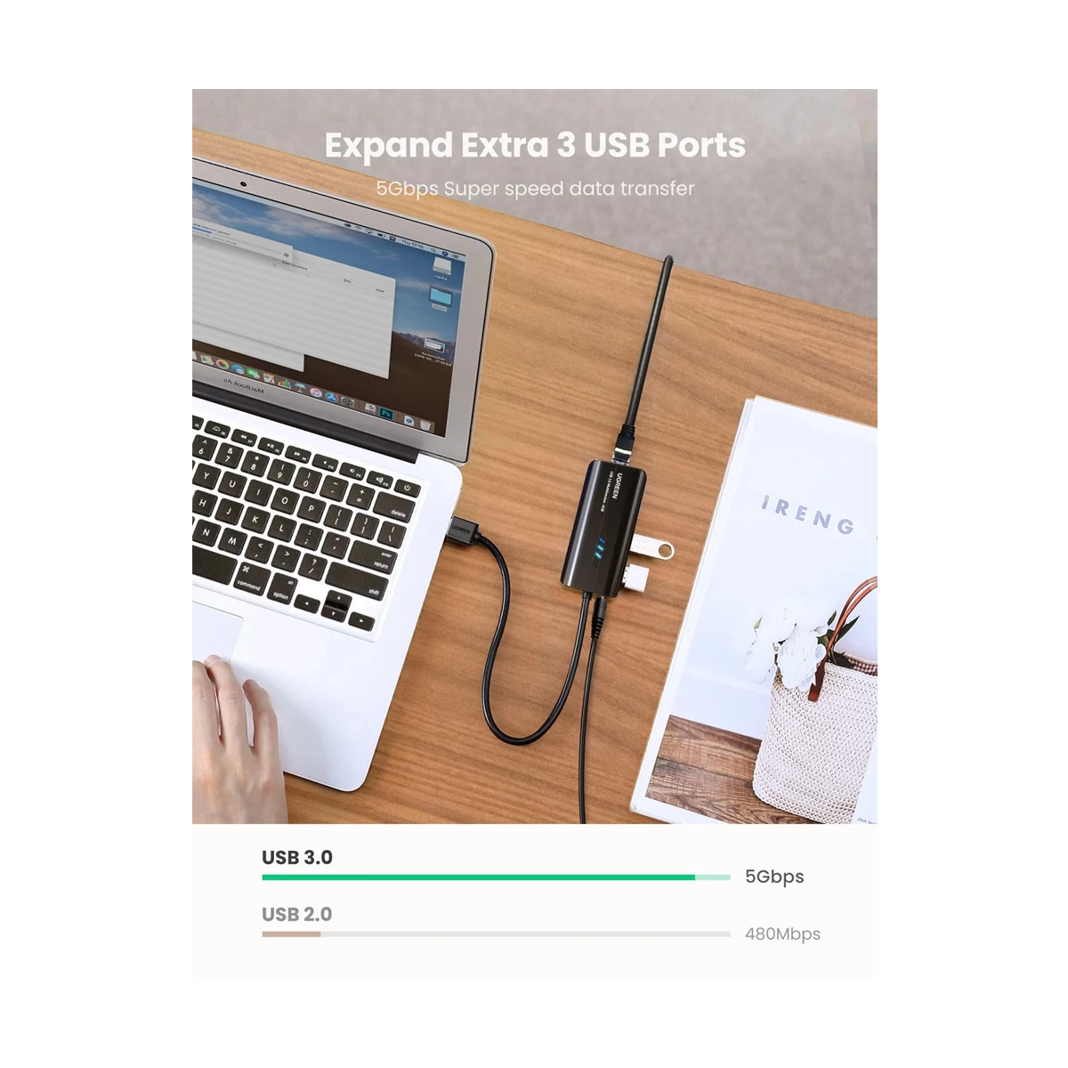 UGREEN 20265 USB 3.0 Hub with Gigabit Ethernet Black
