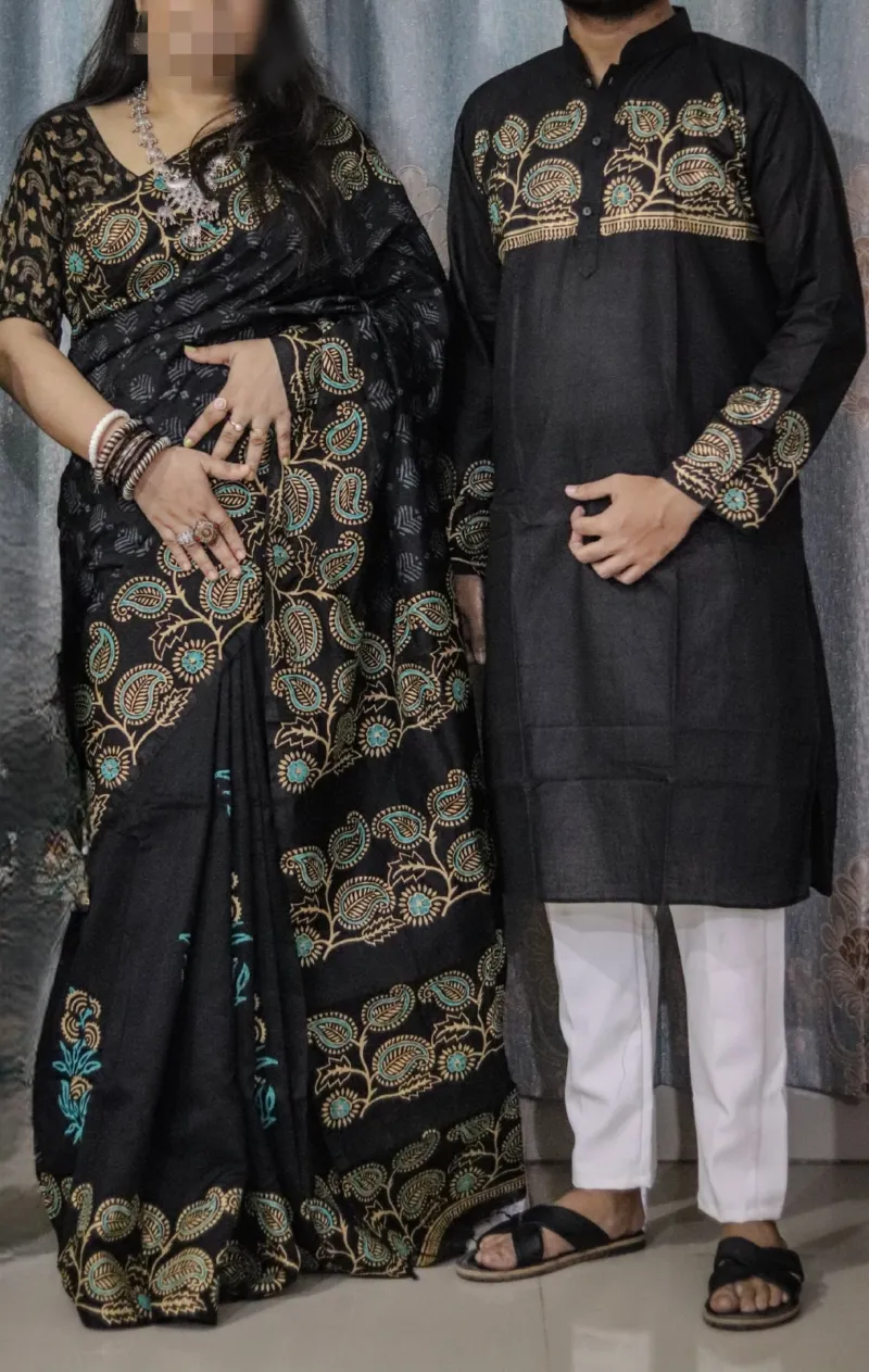 Matching Dhupian Silk Saree and Panjabi for Couples, 6 Colours