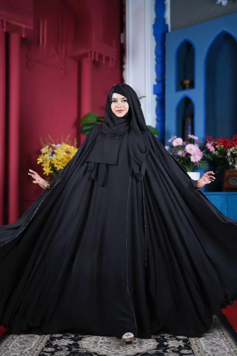 Nusayba Abaya Full Set with Stone and Lace Work