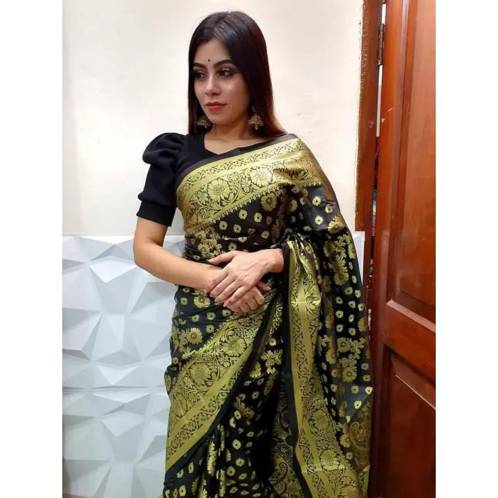 Silk Katan Saree with Golden Thread and Zari Work, 12 Haath
