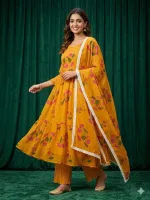 Georgette Gown Three Piece, Free Size with Lace Orna